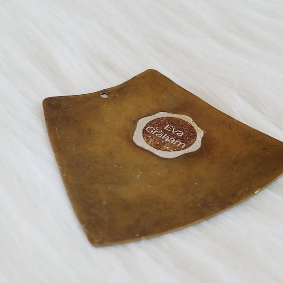 VINtage Eva Graham Pendant Etched Flowers Brass Metal Statement 13206 - Picture 6 of 9